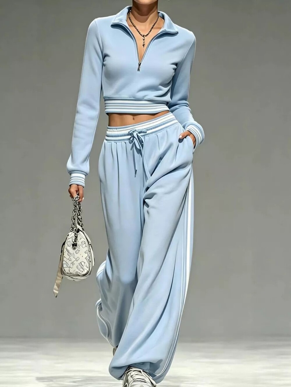Full Size Half Zip Cropped Top and Pants Set Plus Size